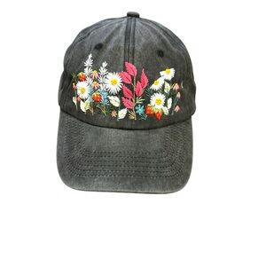 Floral Embroidered Black Cap